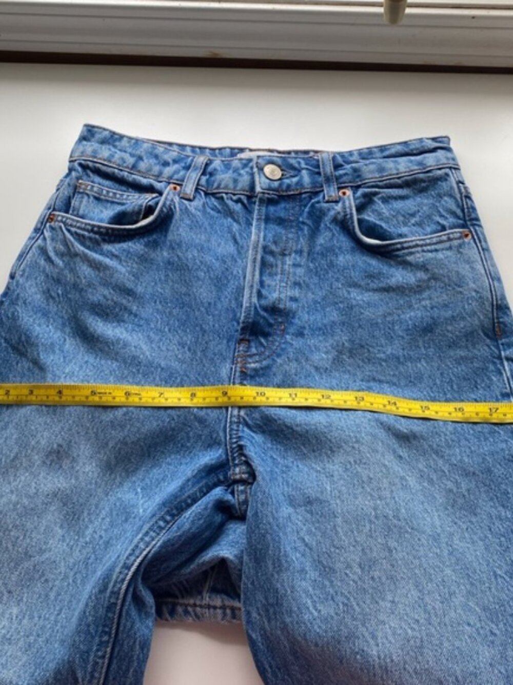 Reformation Cynthia High Rise Straight Cropped Jean Woman 26 Medium Wash Lyocell - Picture 14 of 16